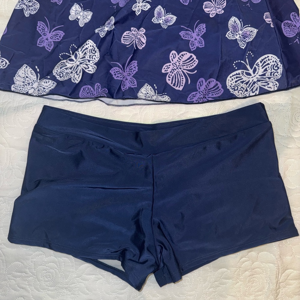Navy Butterfly Print Tankini Swim Top and Shorts - Picture 6 of 7